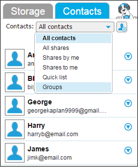 Contacts tab group in TackApp